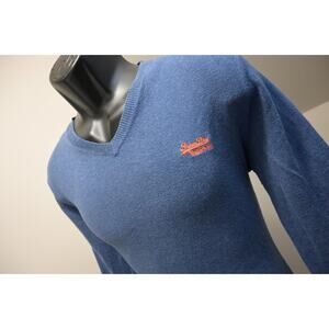 Superdry V Neck Sweater Cotton Cashmere Blue Pullover Mens Size Medium